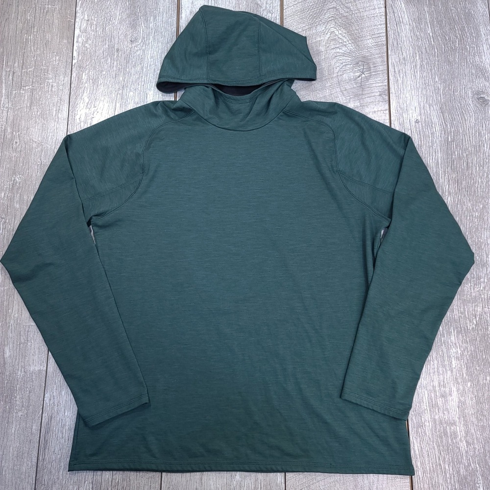 Zella Hoodie Men Medium Green Balaclava Neck Gaiter Thumbhole Pullover Active